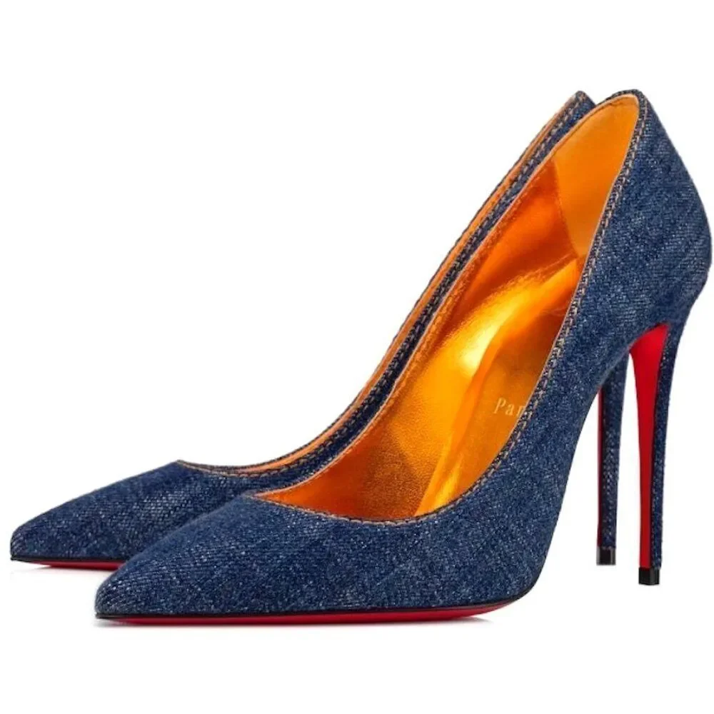 Christian Louboutin So Kate 120 leather pointed toe pumps Blue Denim Gold 36 - Picture 1 of 10